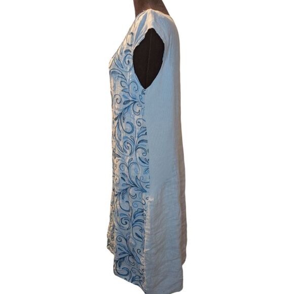 Lungo L'arno Blue Embroidered 💯 linen dress size M - Picture 8 of 10